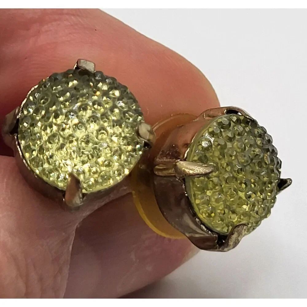 Vintage 60s Green Rhinestone Stud Earrings .5in